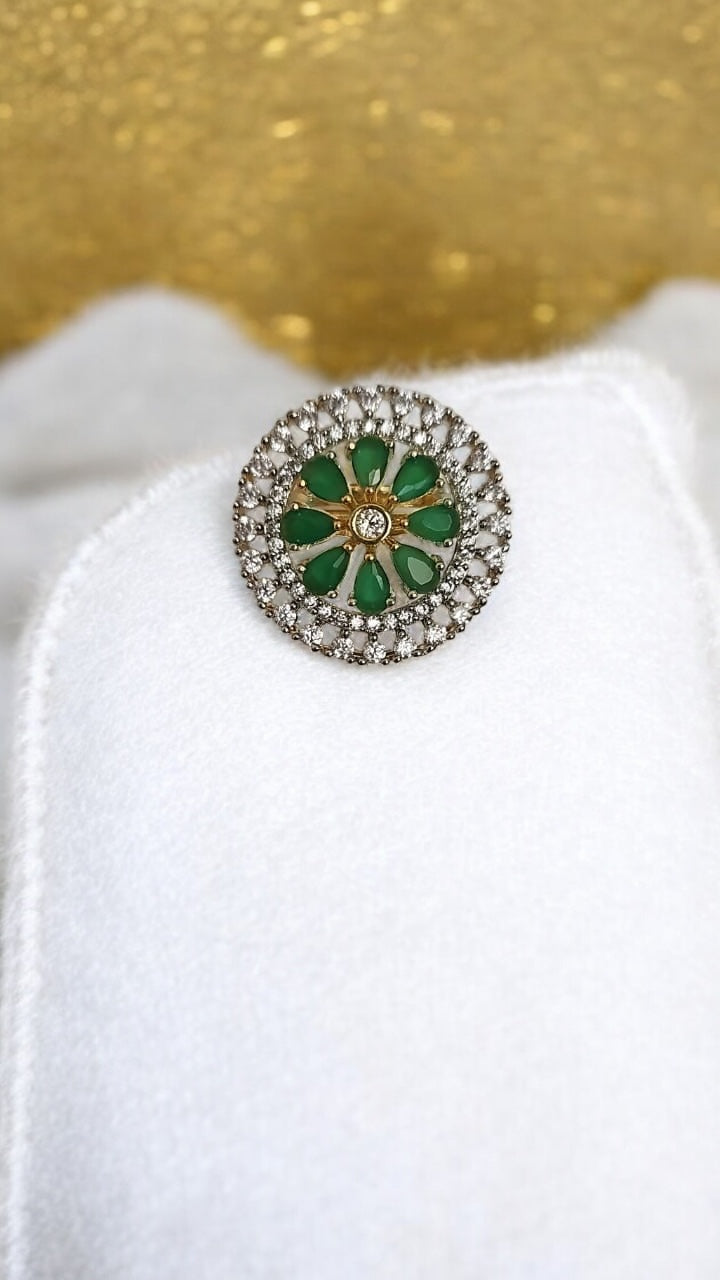 434055 Cz Adjustable Ring Green