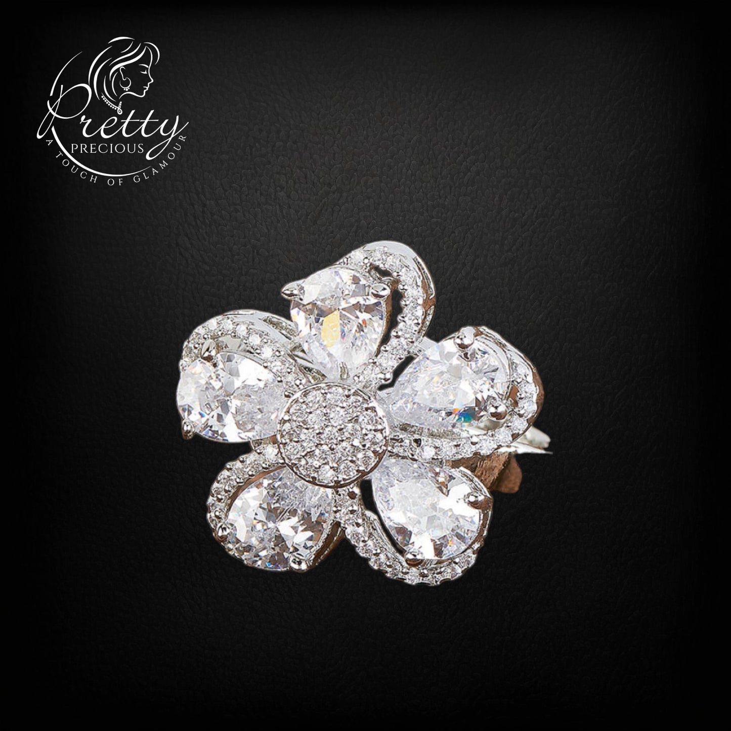 428617-Cz Delicate Ring With Rhodium Plating-White
