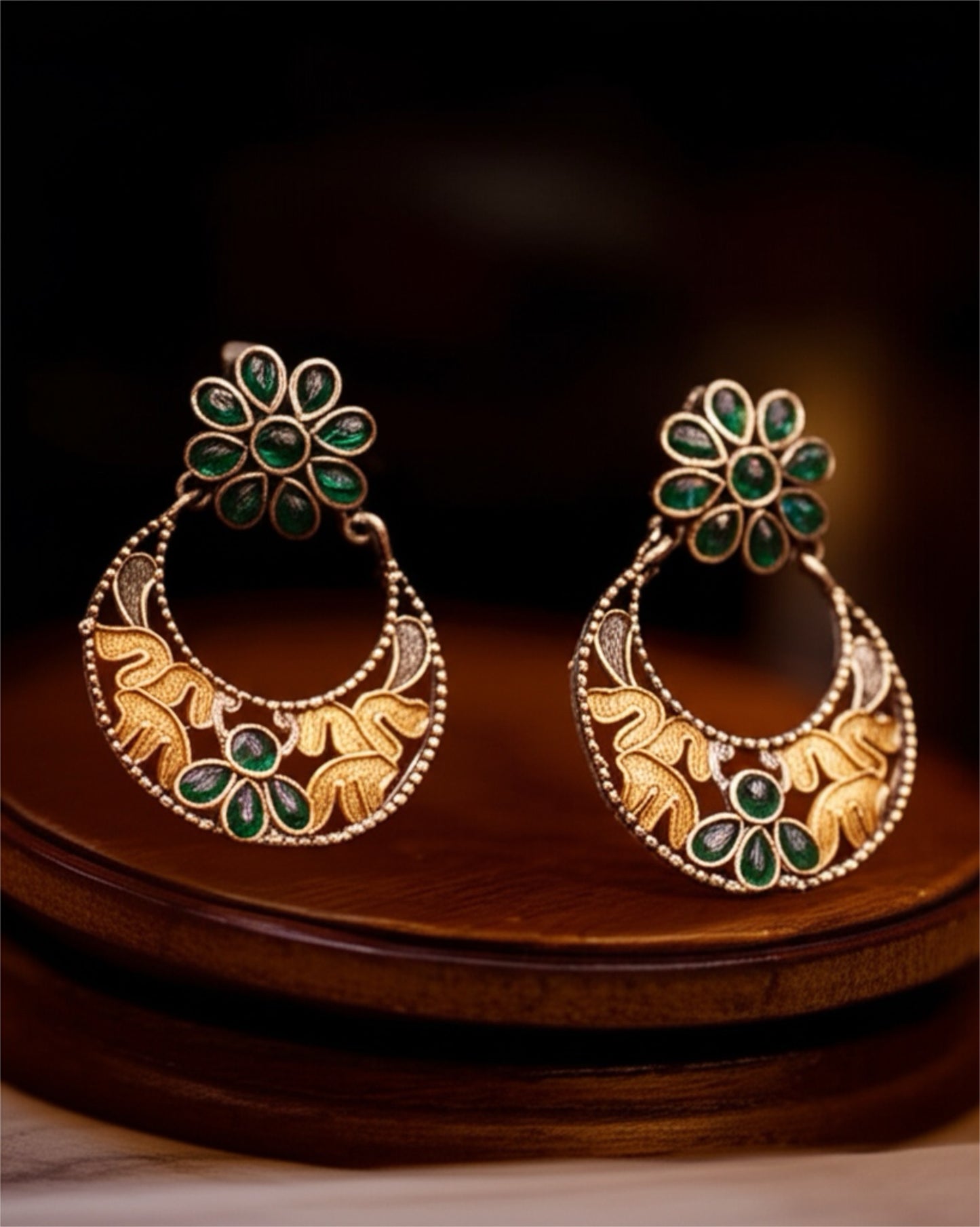 91999-ERO Pretty Precious Fashion Oxidised Silver Stylish Party Wear Earrings for Women and Girls-Green