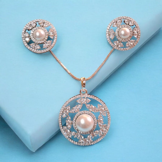 94459-American Diamond Delicate Pendant Set With Rhodium Plating-Moti