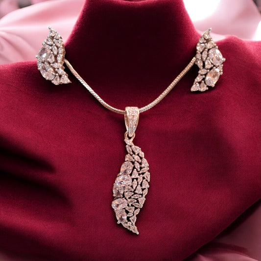 93709-PS-American Diamond Delicate Pendant Set With Rhodium Plating
