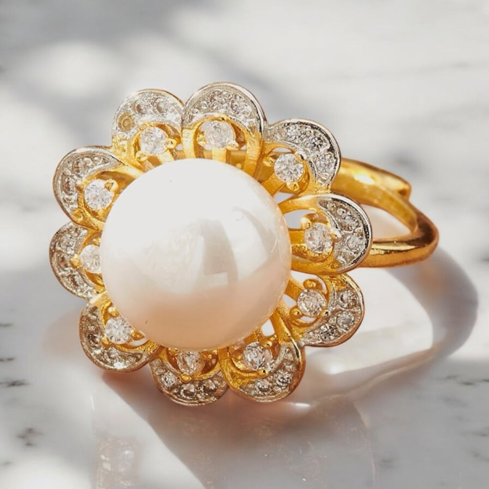 433264 Cz Adjustable Ring 2 Tone