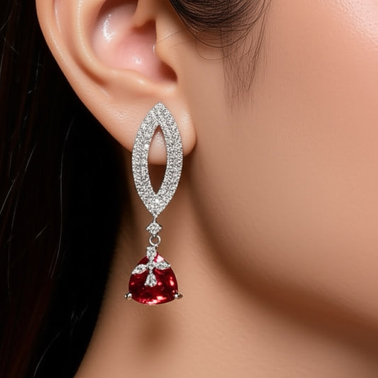 432353 CZ Earring With Rhodium Plating-Ruby