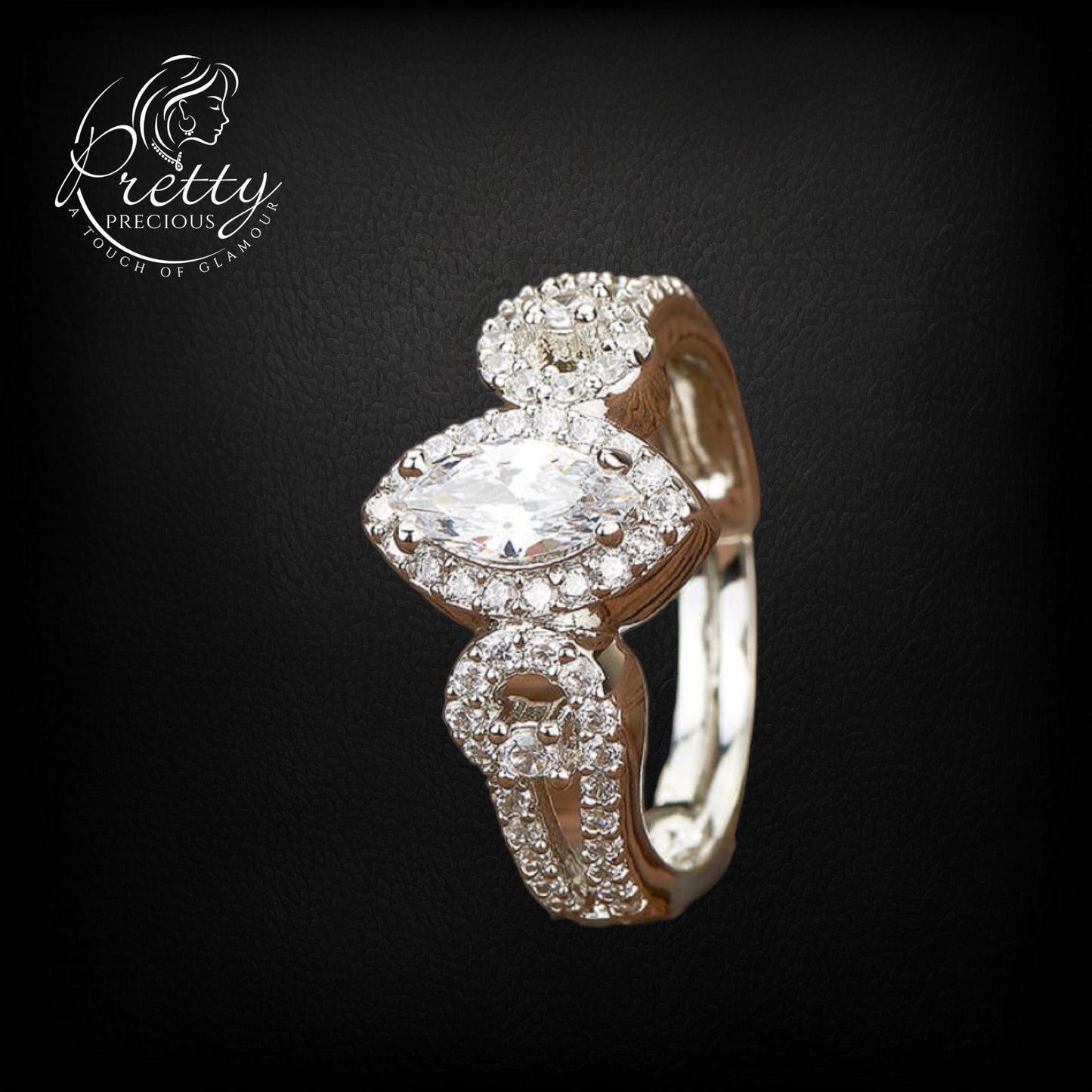 429427-Cz Delicate Ring With Rhodium 2 Tone Plating-Silver