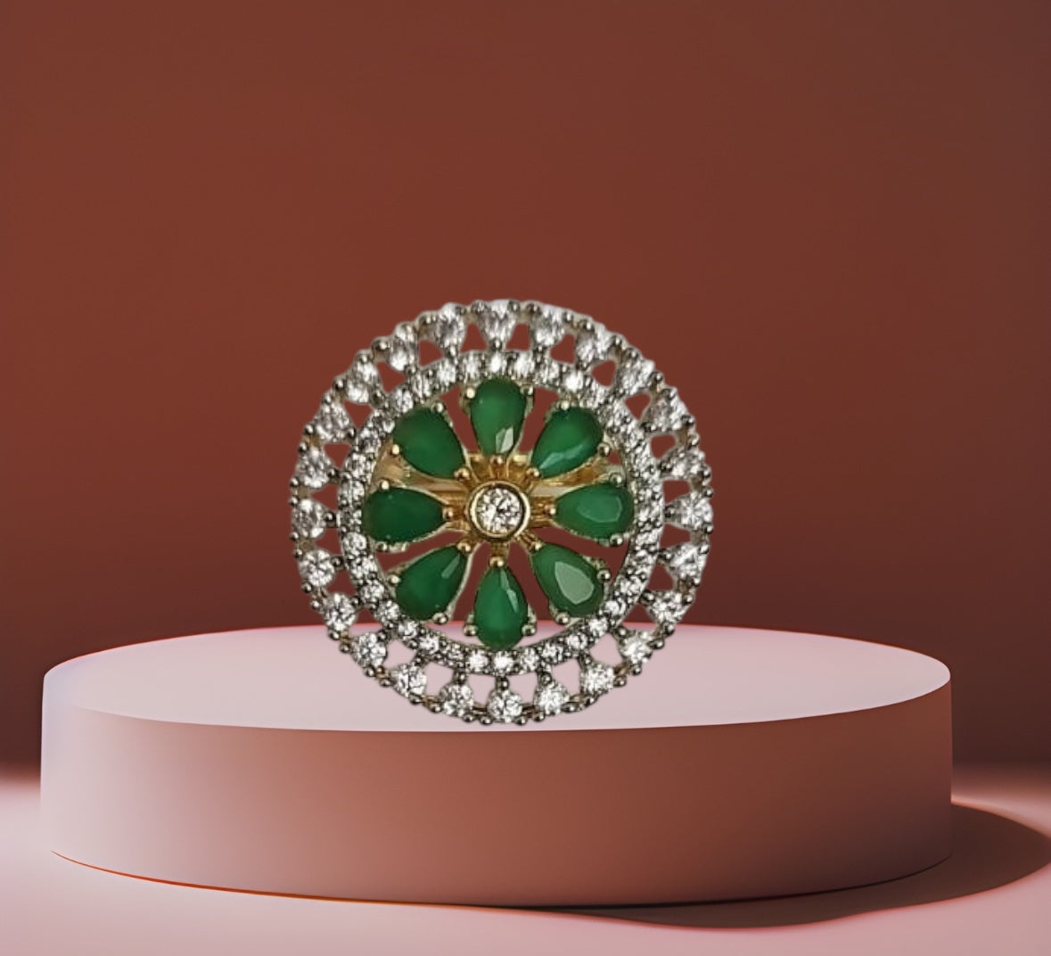 434055 Cz Adjustable Ring Green