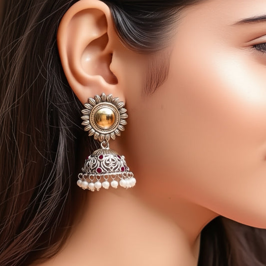 809098 Pretty Precious Fashion Oxidised Silver Stylish Party Wear Earrings for Women and Girls