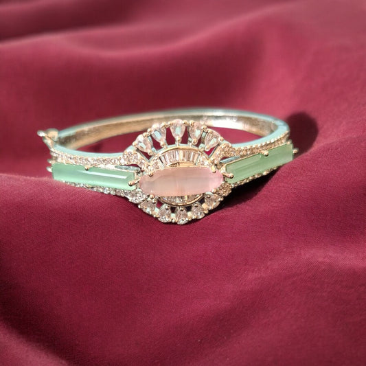 92609-KD Cubic Zirconia Classic Kada With Rhodium Plating-Pink Aqua