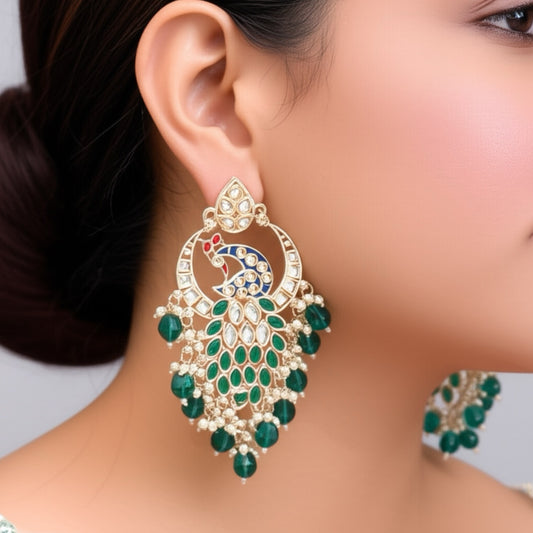 110625-Indo Western (Kundan) Earring-Green