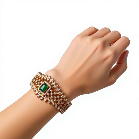 436769 Cubic Zirconia Classic Kada With Gold Plating-Green