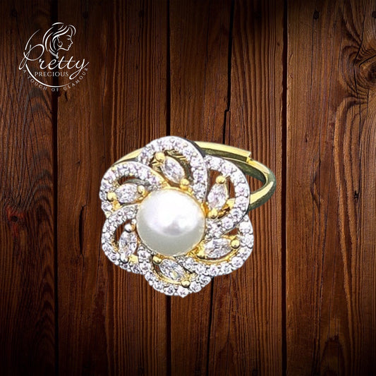 437349 Cz Adjustable Ring 2 Tone