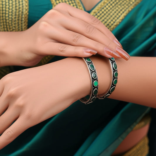 805789 Classic Bangles With Oxidised Plating-Size 2.4-Green