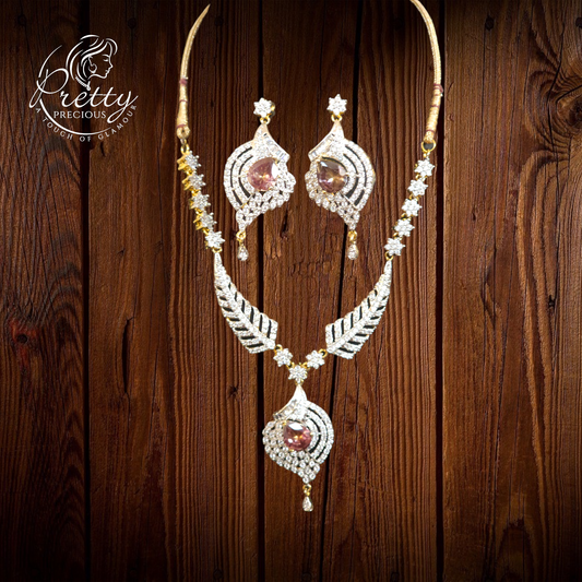 918009 Cz Delicate Necklace With 2 Tone Plating